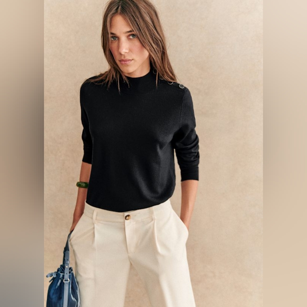 Sezane Jacob Merino Wool Sweater, Black
